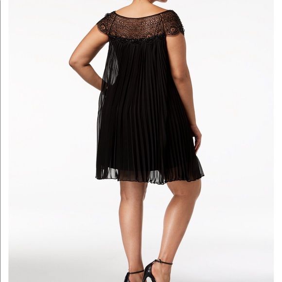 XSCAPE Plus Size Beaded & Pleated Shift Dress - Picture 3 of 15